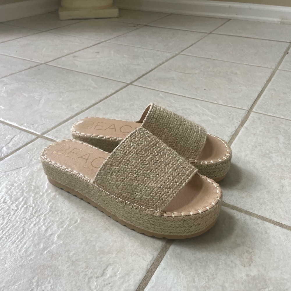 Tan Espadrille Slip-On Shoes with Woven Upper